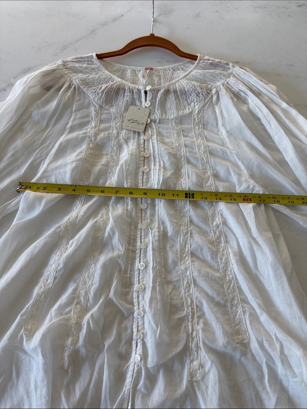 NWT Free People White Lace-Trim Button Down Peasant Blouse - Picture 13 of 13